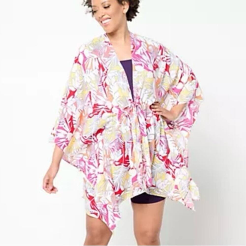 Lands' End Floral Kimono Swim Cover-Up NWT One Size